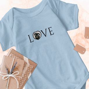  Love, O is custom heart photo White Script  Baby Bodysuit