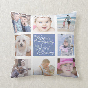 Love of Family 8 Square Photos Custom Colour Cushion