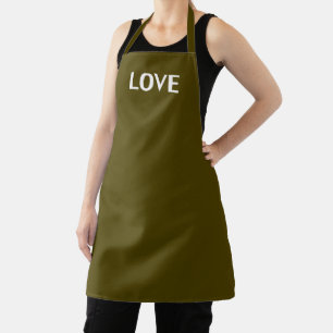 Love, olive moss green white apron