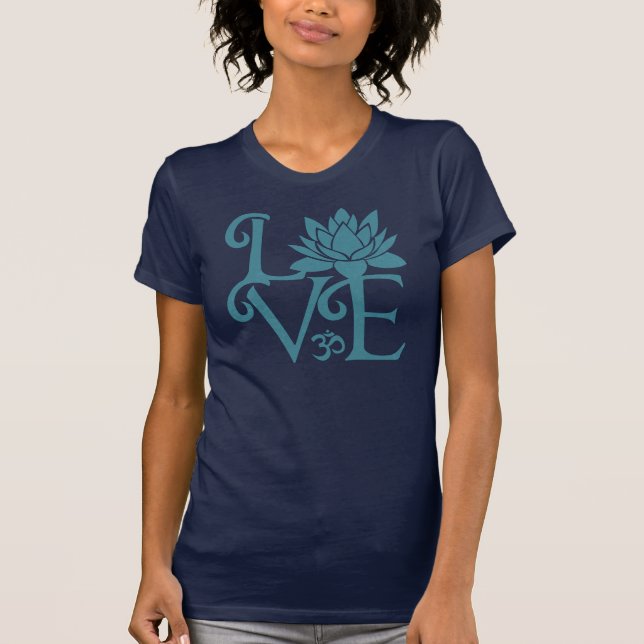 Love-Om-Namaste Racerback Teal & Dark Blue T-Shirt (Front)