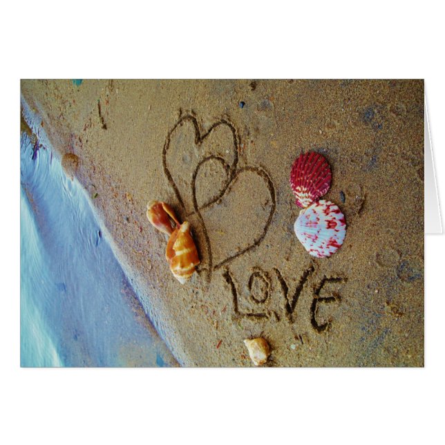Love on beach w/  hearts (Front Horizontal)