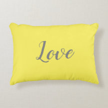 "Love" on Pretty Yellow Accent Pillow
