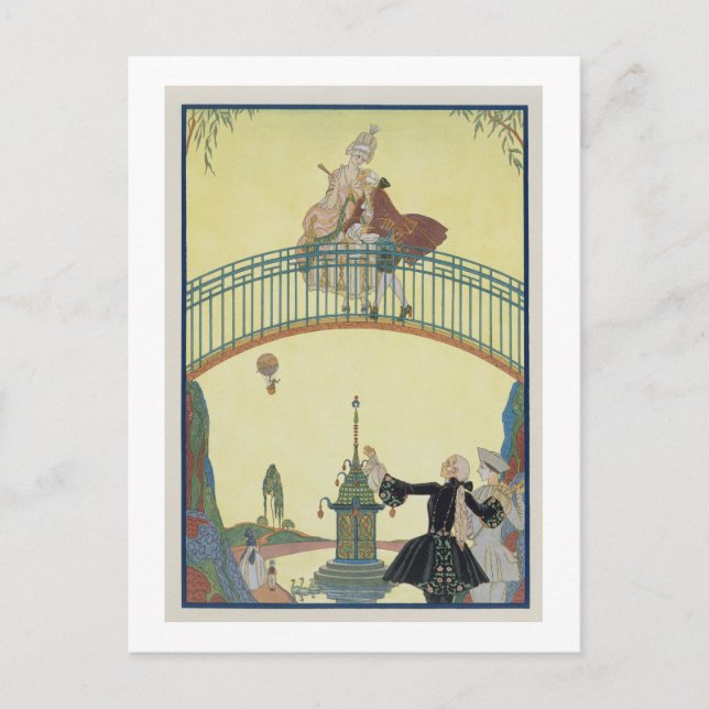 Love on the Bridge, illustration for 'Fetes Galant Postcard (Front)