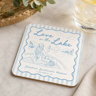 Love on the Lake Bachelorette Weekend Bridal Party Square Paper Coaster