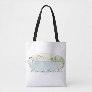 Love on the Lake Floral Lake Wedding Design Tote Bag