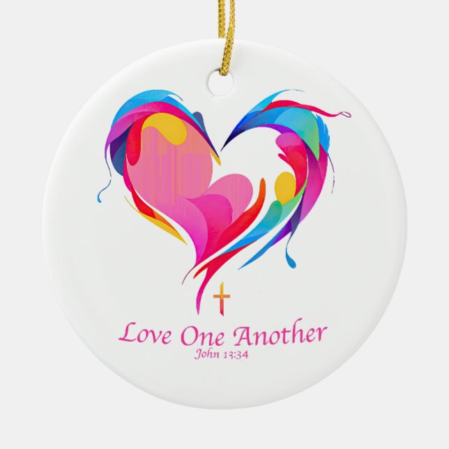 Love One Another Bible Verse John 1334  Ceramic Tree Decoration (Front)