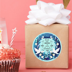 Love One Another Blue and White Doves Classic Round Sticker