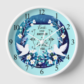 Love One Another Blue and White Doves Clock