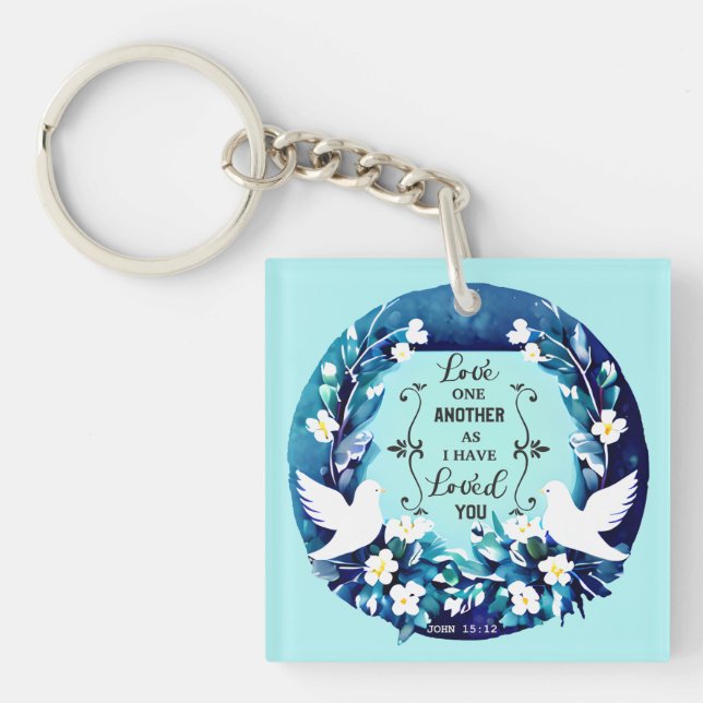 Love One Another Blue and White Doves Key Ring (Front)