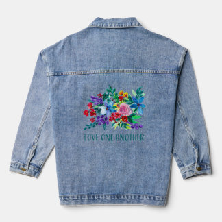 Love One Another Phoebe Floral Inspirational Denim Jacket