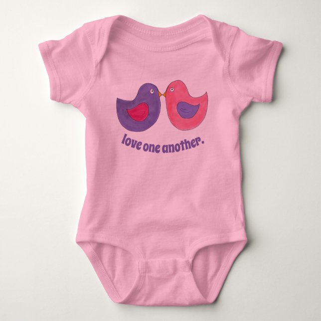 Love One Another Pink Purple Dove Lovebirds Bird Baby Bodysuit (Front)