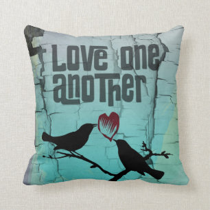 Love One Another Whimsical Turquoise Birds Cushion