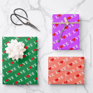 LOVE Orange Lavender Green Wrapping Paper Sheet