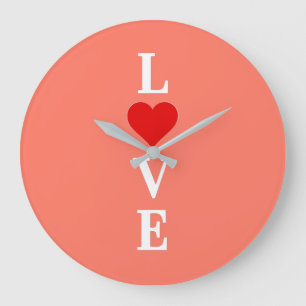LOVE Orange Romantic Elegant Large Clock