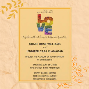 LOVE Orange Themed Same-Sex Wedding Collection Inv Invitation