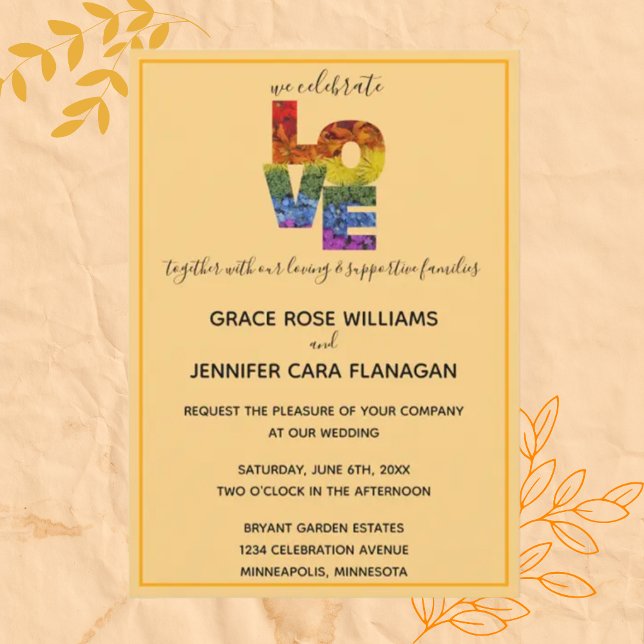 LOVE Orange Themed Same-Sex Wedding Collection Inv Invitation (Creator Uploaded)