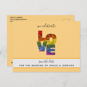 LOVE Orange Themed Same-Sex Wedding Save the Date Postcard