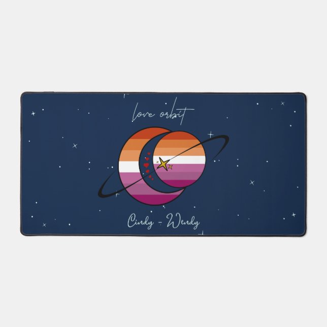 Love Orbit Universe Sun & Moon Sunset Lesbian Flag Desk Mat (Front)