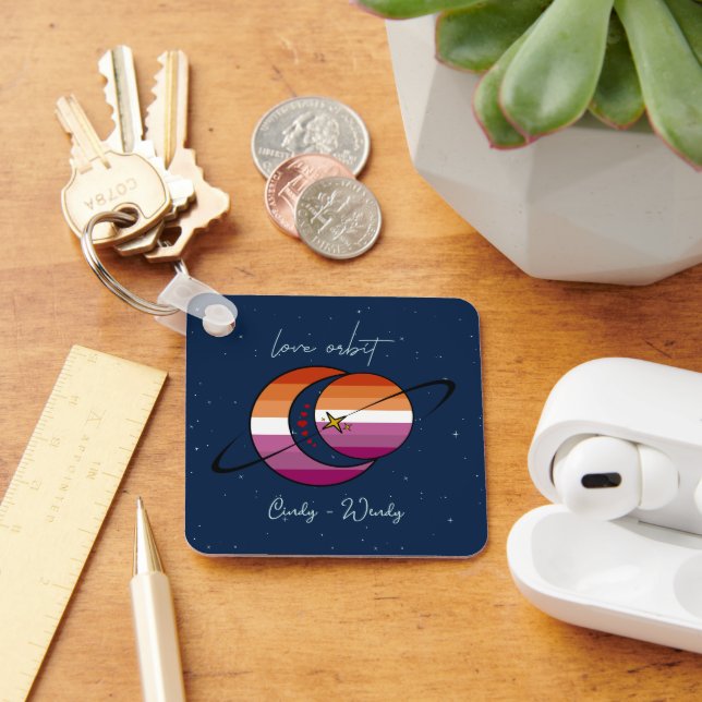 Love Orbit Universe Sun & Moon Sunset Lesbian Flag Key Ring (Desk)