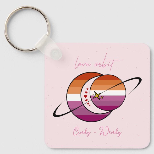 Love Orbit Universe Sun & Moon Sunset Lesbian Flag Key Ring (Front)
