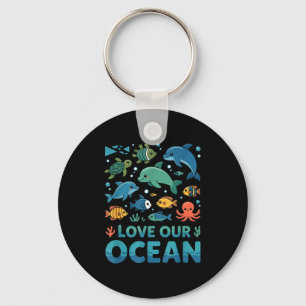 Love our ocean - sea animals marine life  key ring