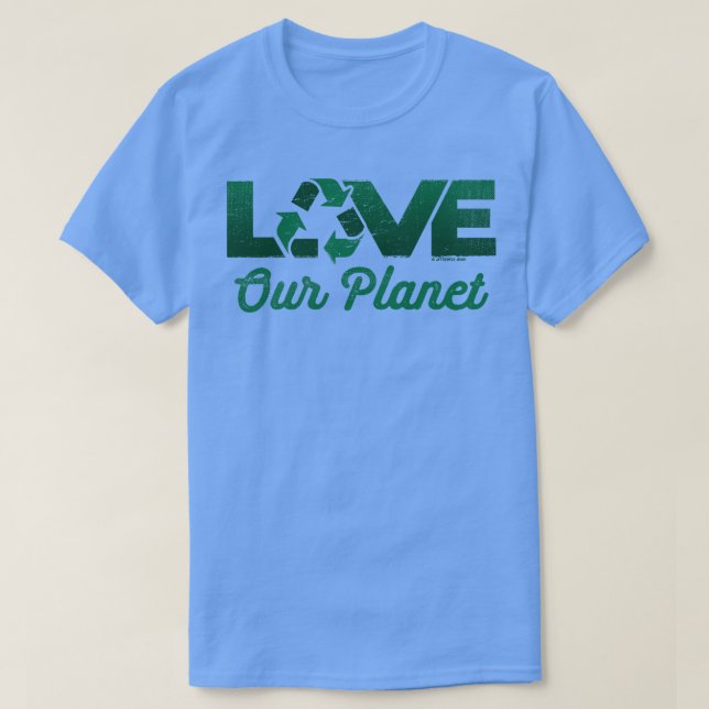 Love Our Planet Reuse Recycle in Forest Green T-Shirt (Design Front)