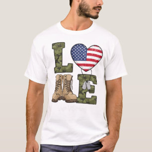 Love Our Veteran American Flag Heart Military Gift T-Shirt