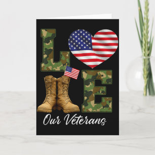Love Our Veterans Day Proud Military American Flag Card