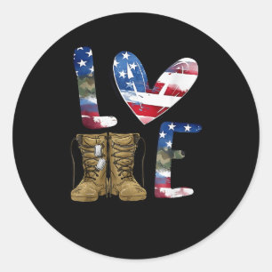 Love Our Veterans Day Proud Military American Flag Classic Round Sticker