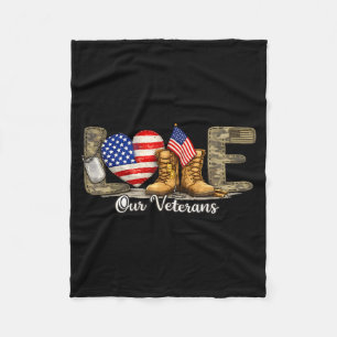 Love our veterans day proud military american flag fleece blanket