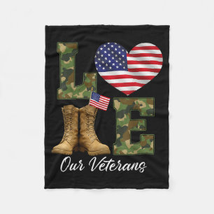 Love Our Veterans Day Proud Military American Flag Fleece Blanket
