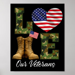 Love Our Veterans Day Proud Military American Flag Poster