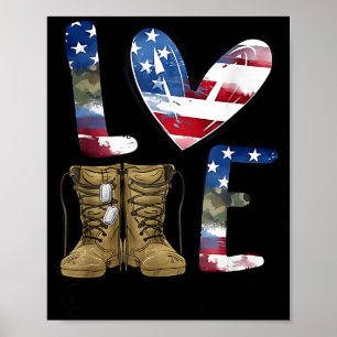 Love Our Veterans Day Proud Military American Flag Poster