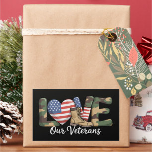 Love Our Veterans Day Proud Military American Flag Rectangular Sticker