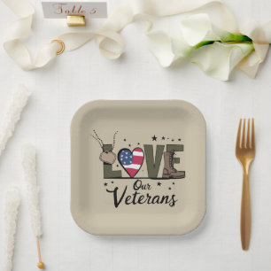 Love Our Veterans Day Proud Military Veteran Day  Paper Plate