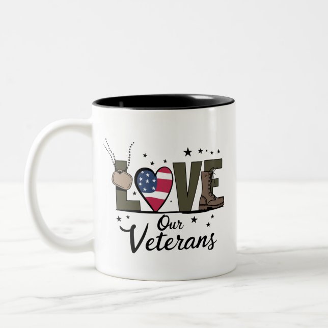 Love Our Veterans Day Proud Military Veteran Day  Two-Tone Coffee Mug (Left)