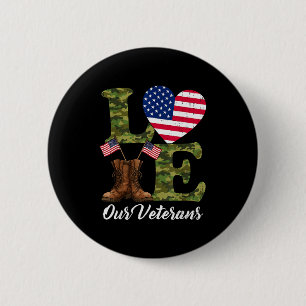 Love Our Veterans Usa Flag Heart Patriotic Army Mi 6 Cm Round Badge