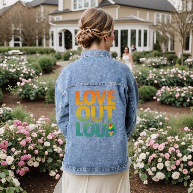 Love Out Loud Retro Pride Typography Design Denim Jacket (Wedding Back)