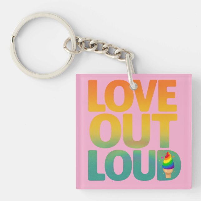 Love Out Loud Retro Pride Typography Design Key Ring (Front)