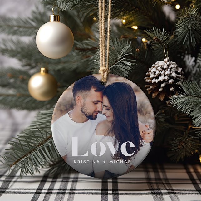 Love Overlay Photo & Names Ceramic Tree Decoration (Creator Uploaded)