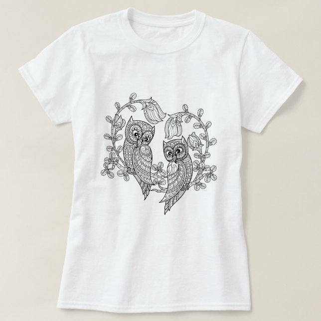 Love Owls in Bloom T-Shirt (“Two wise hearts entwined in nature’s embrace.”)