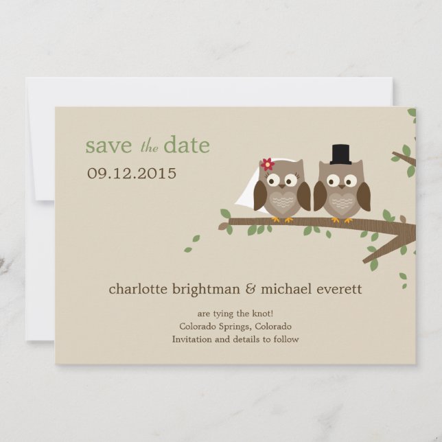 Love Owls Save The Date /Wedding Announcements (Front)
