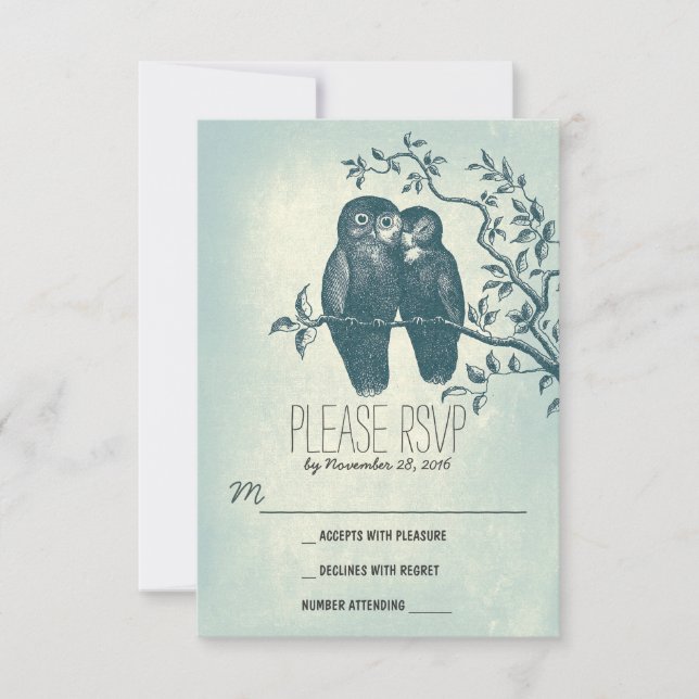 love owls sweet and cute wedding RSVP cards (Front)