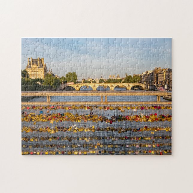 Love padlocks on a bridge in Paris, France Jigsaw Puzzle (Horizontal)