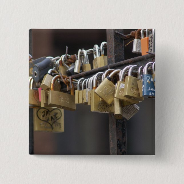 Love Padlocks, Prague 15 Cm Square Badge (Front)