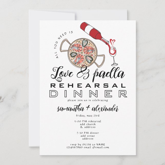 Love & Paella Wedding Rehearsal Dinner Party Invitation (Front)