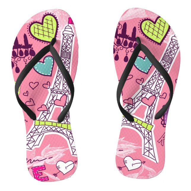 Love Paris France Pink Jandals (Footbed)