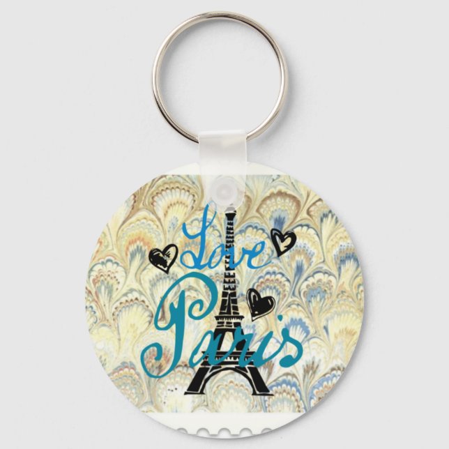 LOVE PARIS POSTAGE STAMP PRINT KEY RING (Front)