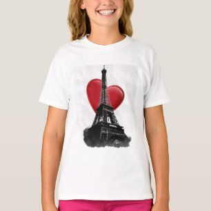 Love Paris Red Heart Eiffel Tower T-Shirt