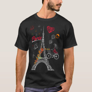 Love Paris Theme Travel France Flower Eiffel Tower T-Shirt